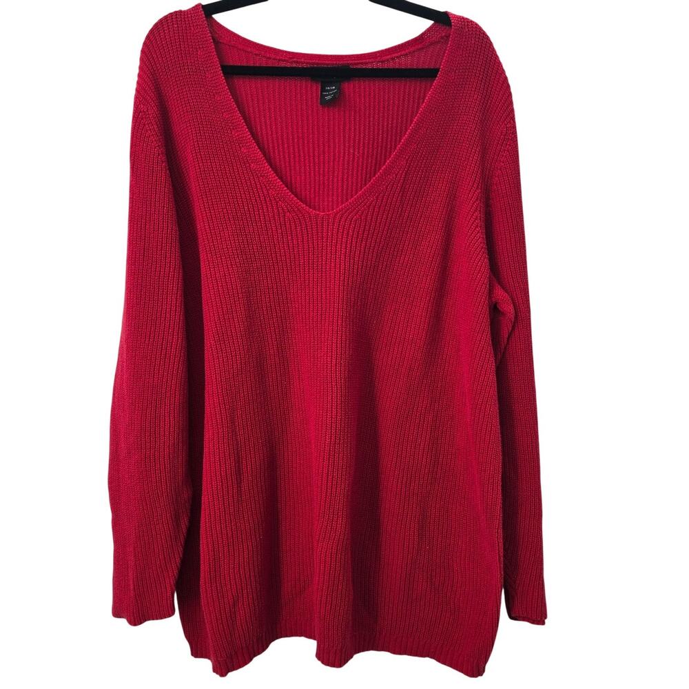 Lane Bryant Sweater Womens 26 Red V-Neck Chunky Knit Pullover Plus Cozy